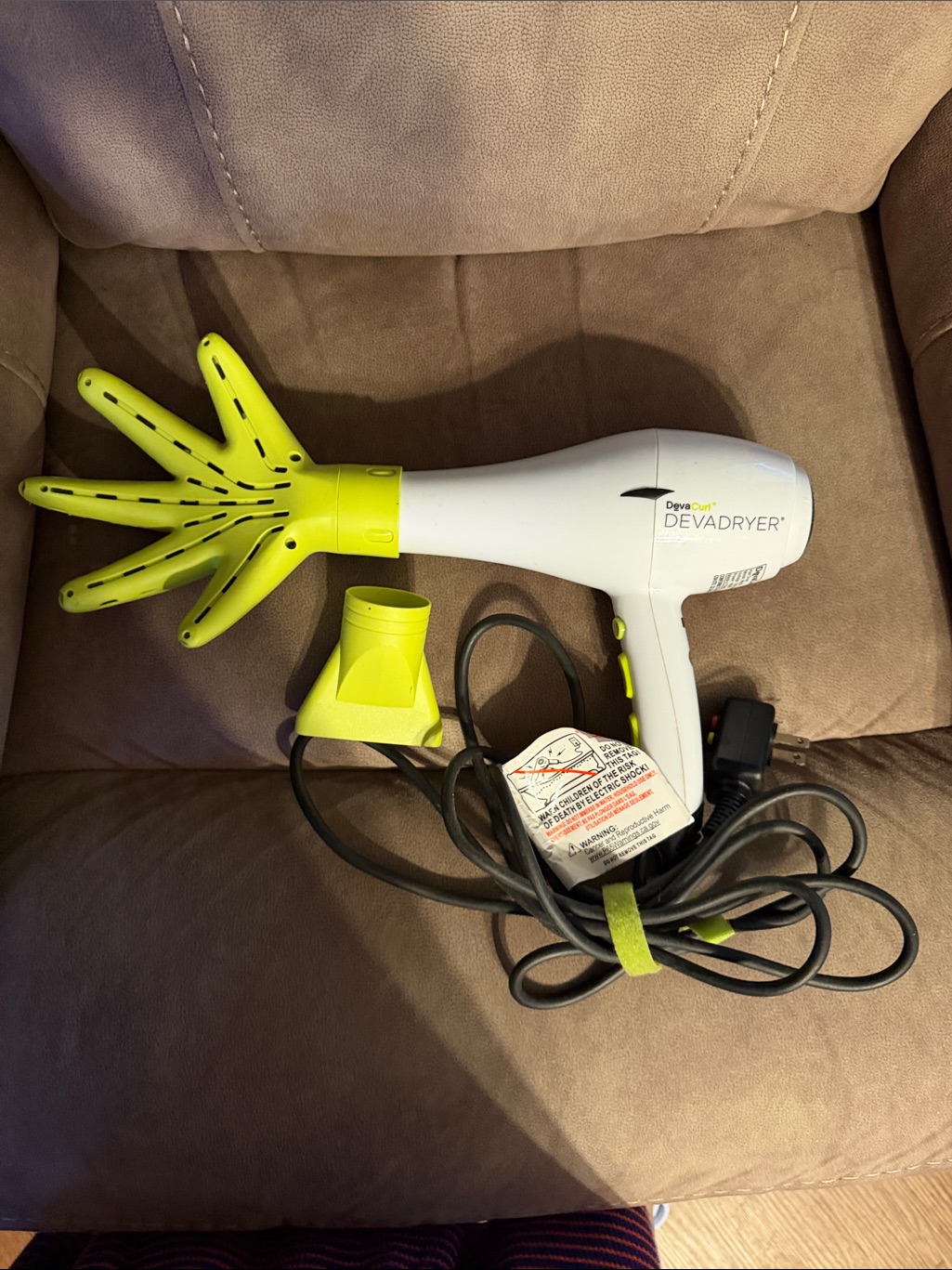 Devacurl White Hair Dryer With Neon Yellow Diffuser